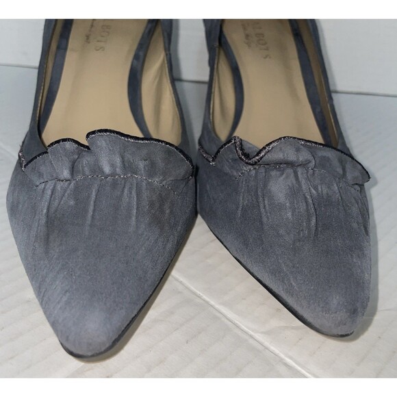 Talbots Heels Women's 9B Gray Leather Suede Pointed Toe Ruffle Kitten Heel Pump - Picture 3 of 16
